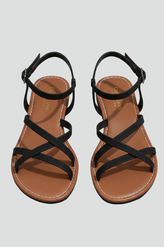 Isla Bligh | Black Strappy Flat Sandals For Women
