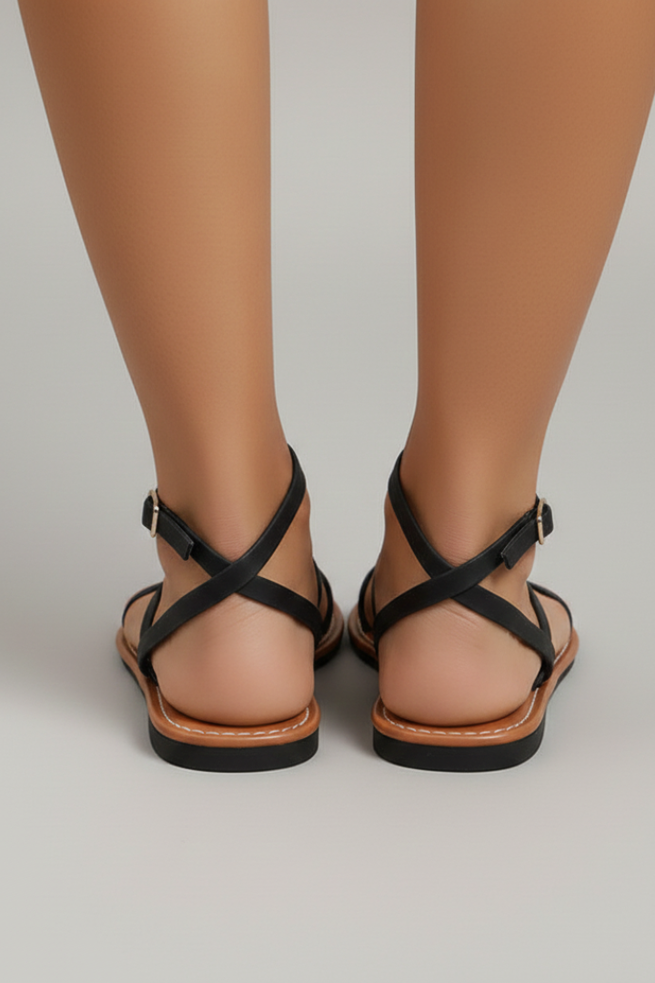 Isla Bligh | Black Strappy Flat Sandals For Women