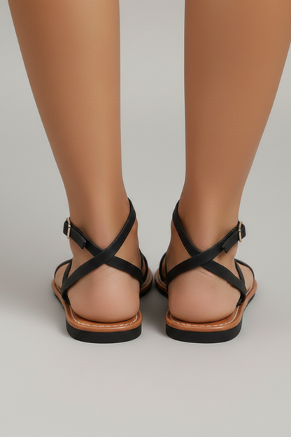 Isla Bligh | Black Strappy Flat Sandals For Women