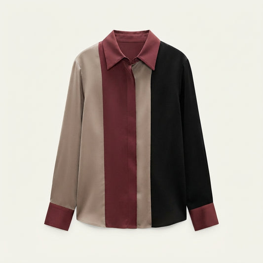 Clara Whitmore | Satin Patchwork Stripe Blouse For Women