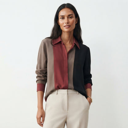 Clara Whitmore | Satin Patchwork Stripe Blouse For Women