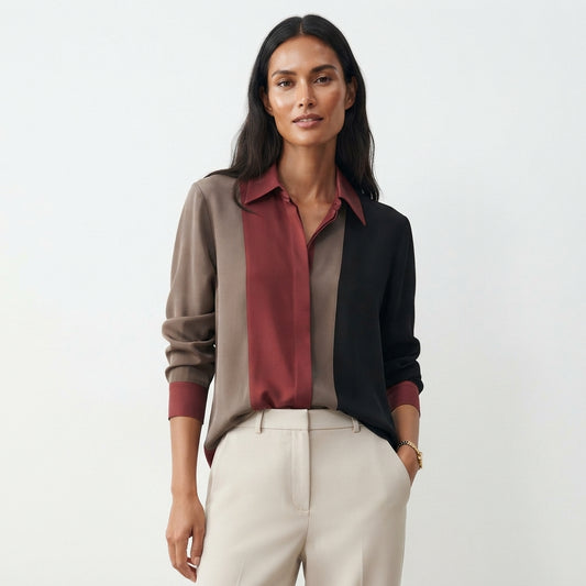 Clara Whitmore | Satin Patchwork Stripe Blouse For Women