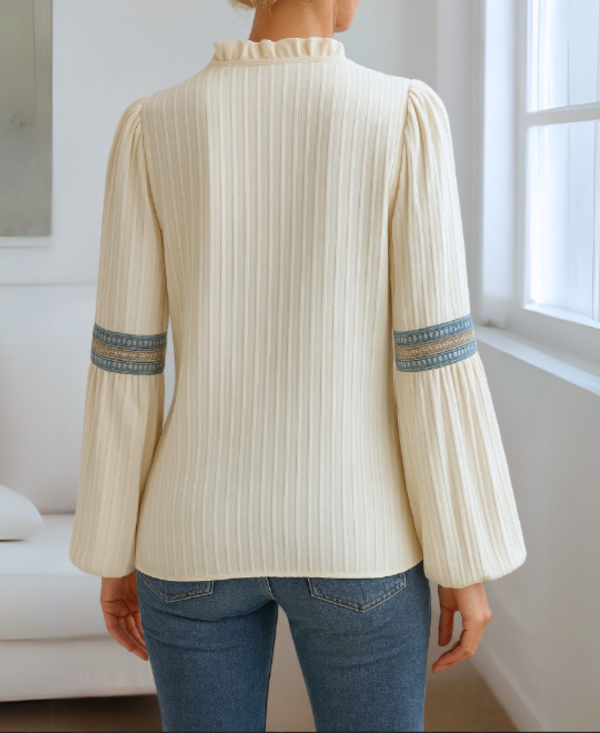 Vivienne Ashcroft | Vintage V-Neck Blouse With Embroidered Trim For Women