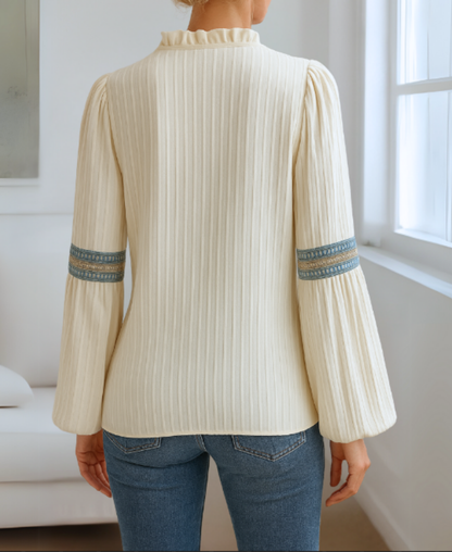 Vivienne Ashcroft | Vintage V-Neck Blouse With Embroidered Trim For Women