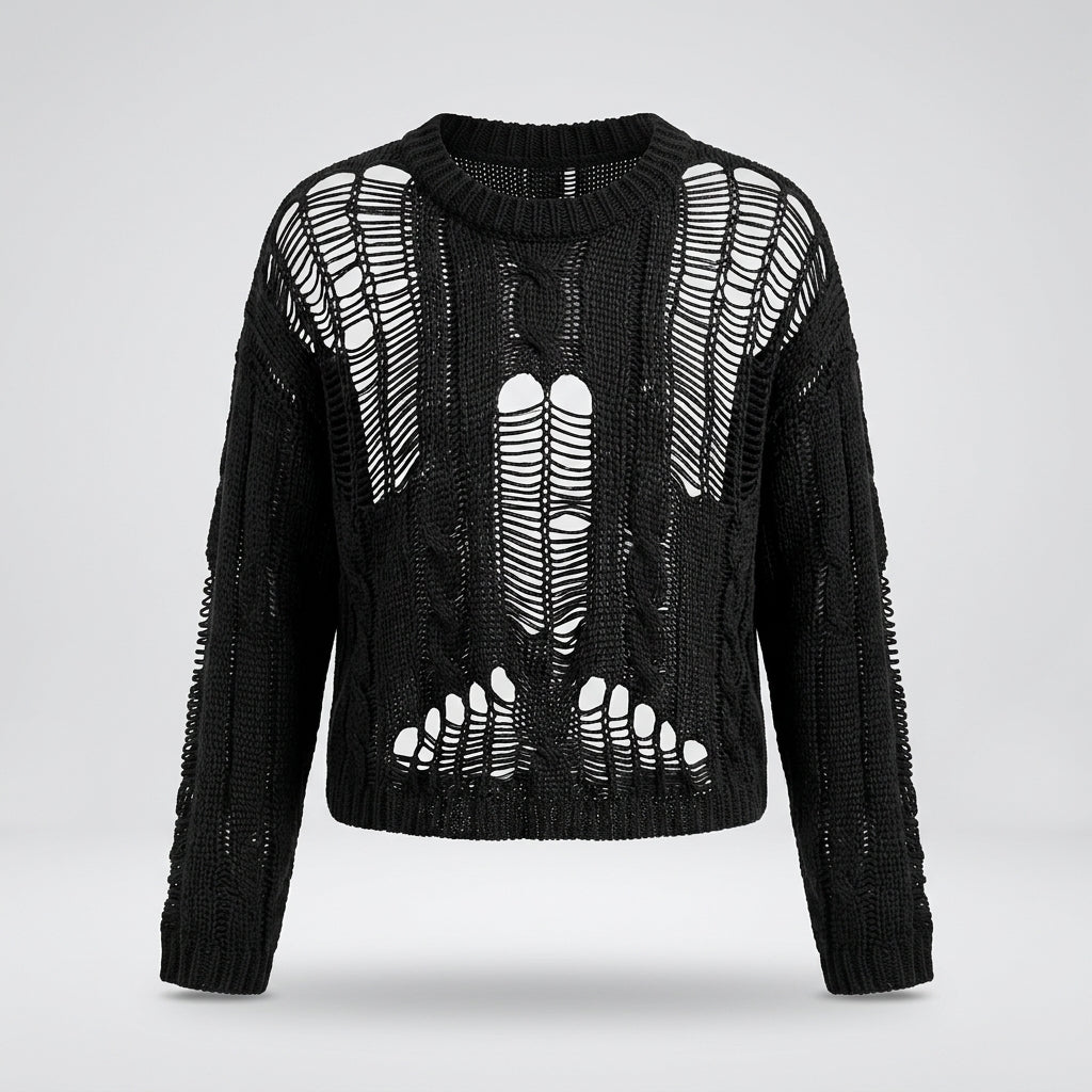Rosie Ellingham | Cropped Ripped Knit Sweater For Women
