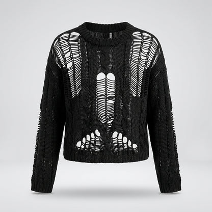 Rosie Ellingham | Cropped Ripped Knit Sweater For Women