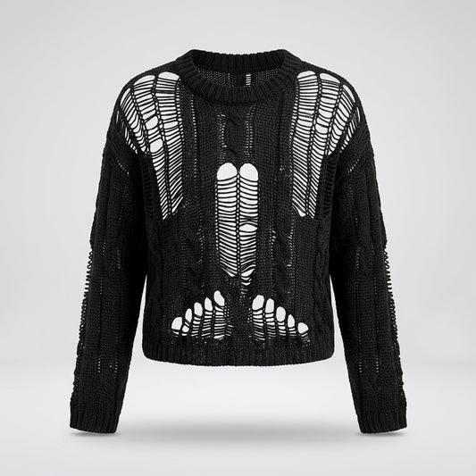 Rosie Ellingham | Cropped Ripped Knit Sweater For Women