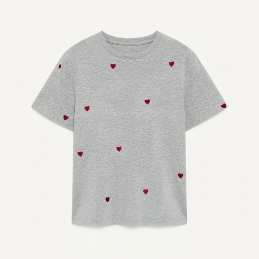 Aria Fletcher | Heart Print Cotton T-Shirt For Women