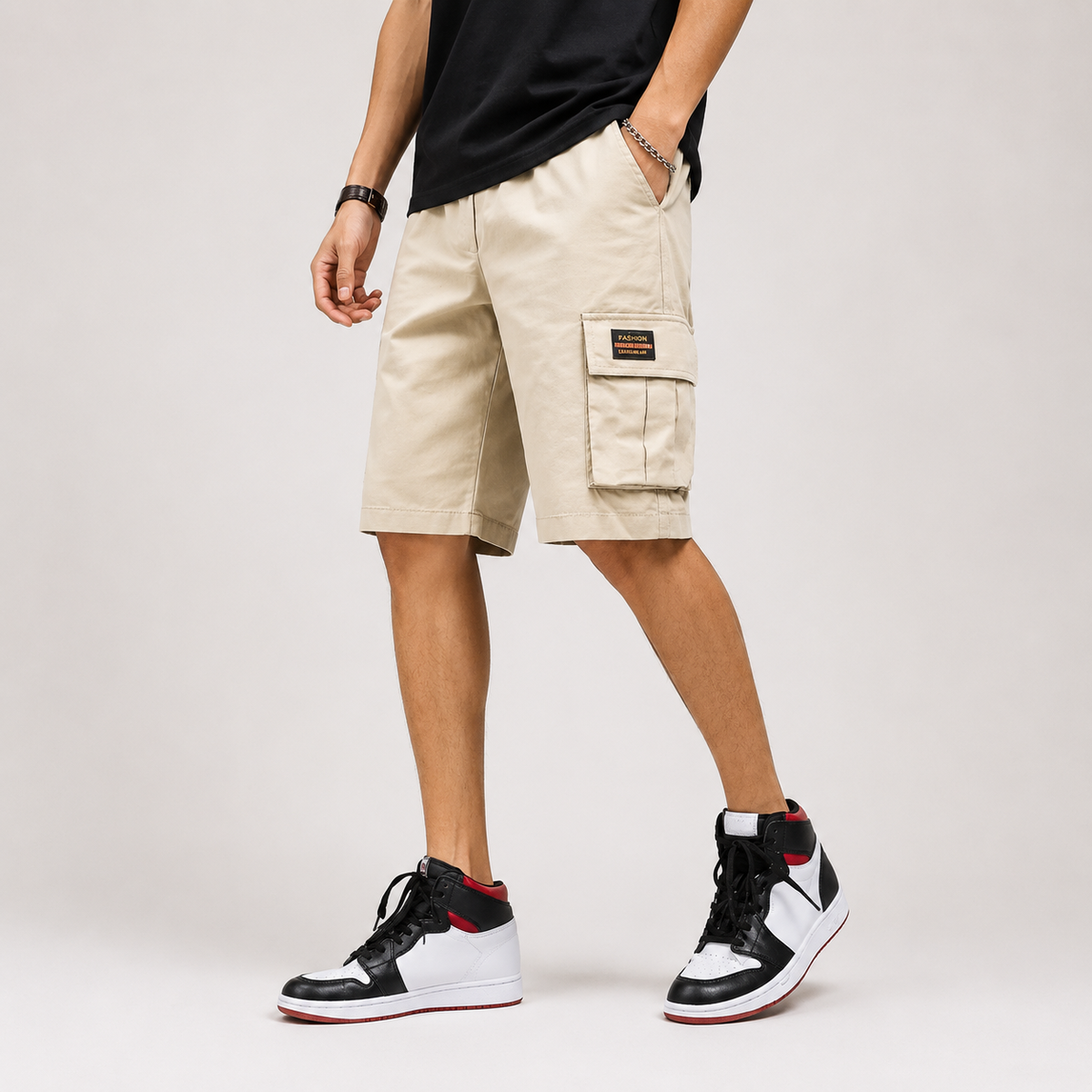 Xavier Thompson | Khaki Cargo Shorts For Men