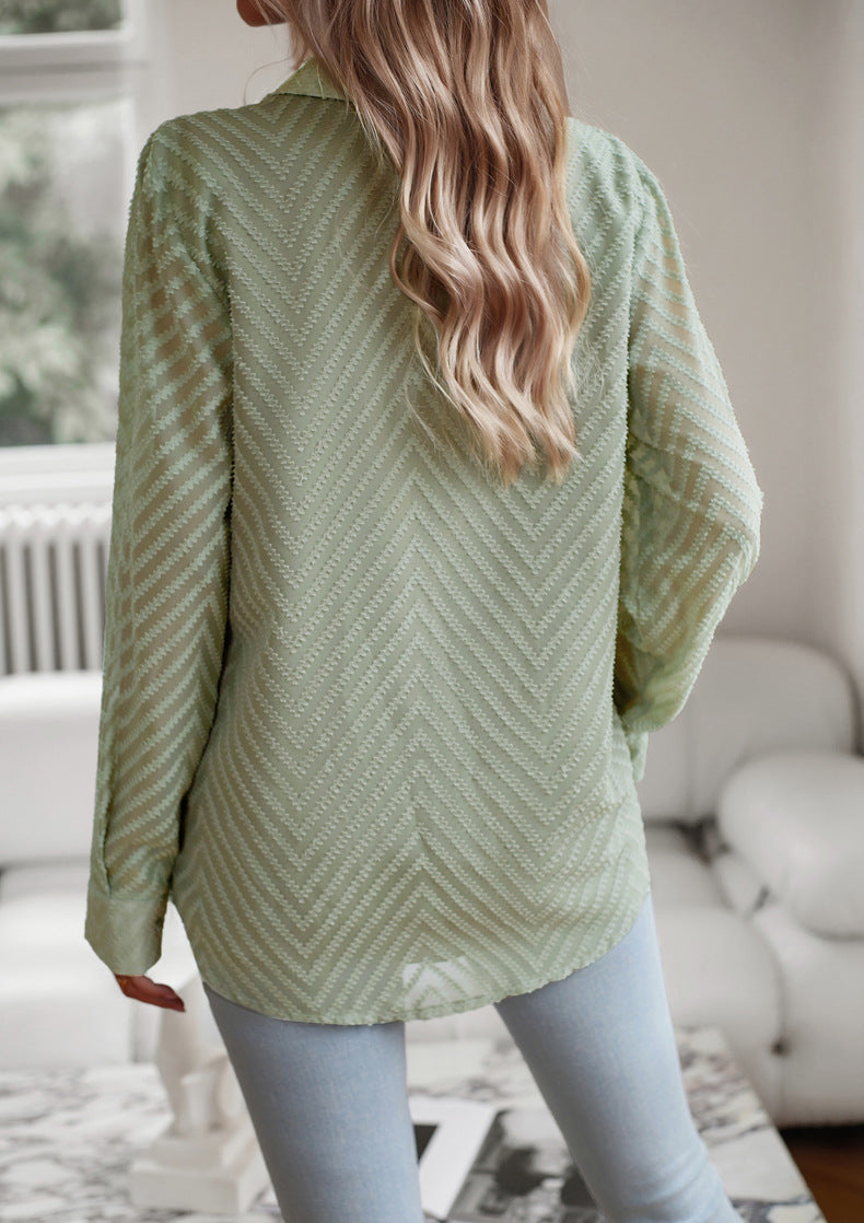 Bianca Sutherland | Chevron Textured Blouse With Collar For Women