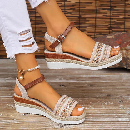 Freya Sutcliffe | Woven Wedge Sandals With Ankle Strap For Women