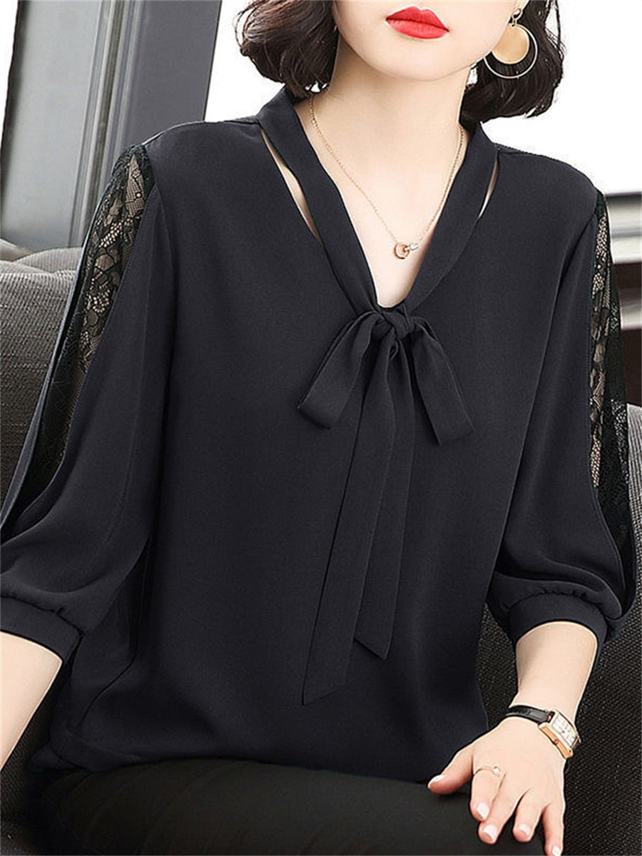 Bridie Sutherland | Tie-Neck Lace Sleeve Blouse For Women