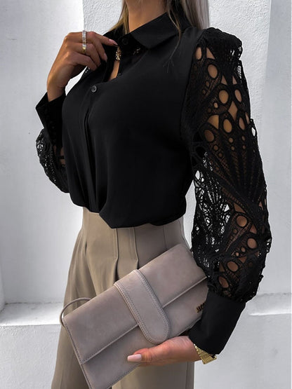 Claudia Nesbitt | Lace-Sleeve Satin Blouse For Women