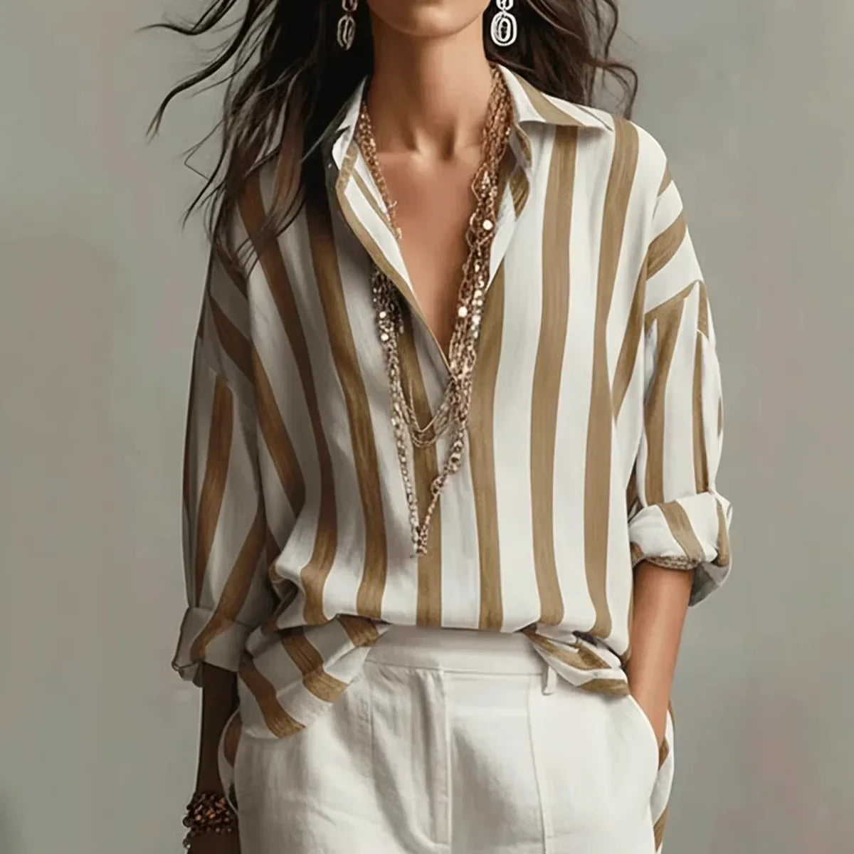 Millie Ashford | Striped Linen Blouse With Collar For Women