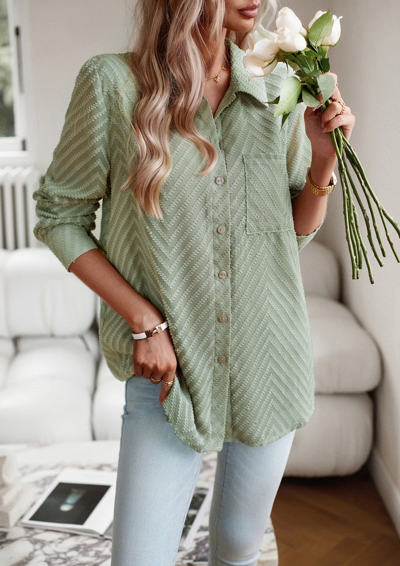 Bianca Sutherland | Chevron Textured Blouse With Collar For Women