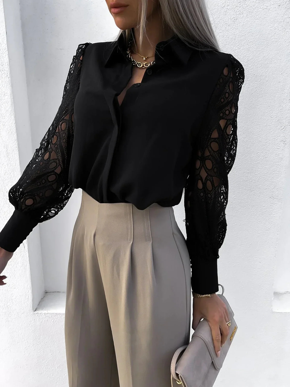 Annabel Rushworth | Lace-Sleeve Blouse With Eyelet Detail For Women