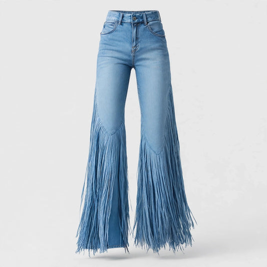 Ceri Quarrington | Blue Tassel Flared Jeans For Women