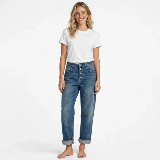 Elin Selby | Blue Relaxed Stretch Jeans For Women