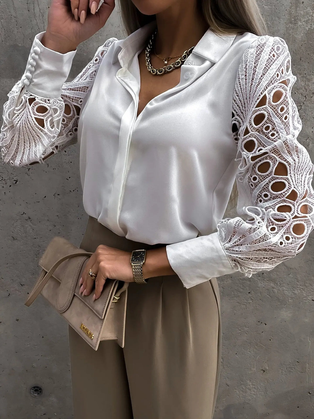 Annabel Rushworth | Lace-Sleeve Blouse With Eyelet Detail For Women