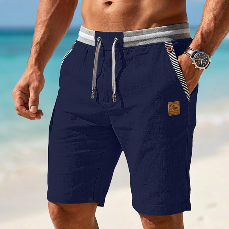 Rowan Walker | Light Blue Linen Look Drawstring Shorts For Men