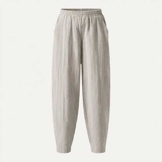 Jasmine Haverly | Oatmeal Linen Look Summer Trousers For Women