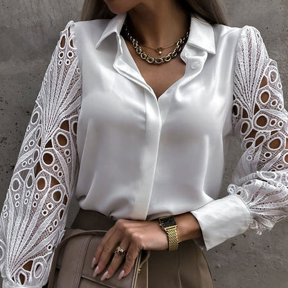 Claudia Nesbitt | Lace-Sleeve Satin Blouse For Women