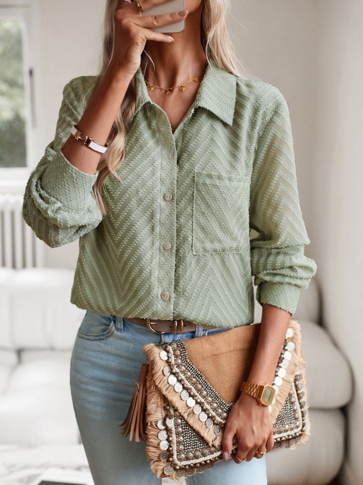 Bianca Sutherland | Chevron Textured Blouse With Collar For Women