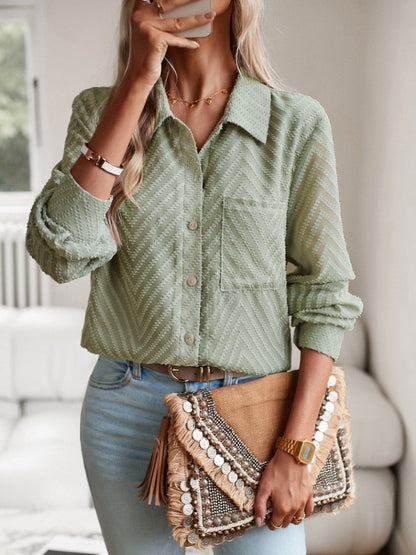 Bianca Sutherland | Chevron Textured Blouse With Collar For Women