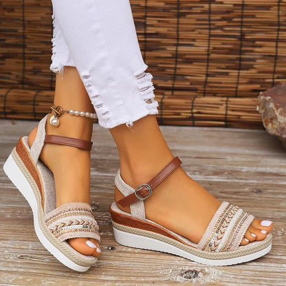Freya Sutcliffe | Woven Wedge Sandals With Ankle Strap For Women