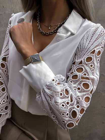 Claudia Nesbitt | Lace-Sleeve Satin Blouse For Women