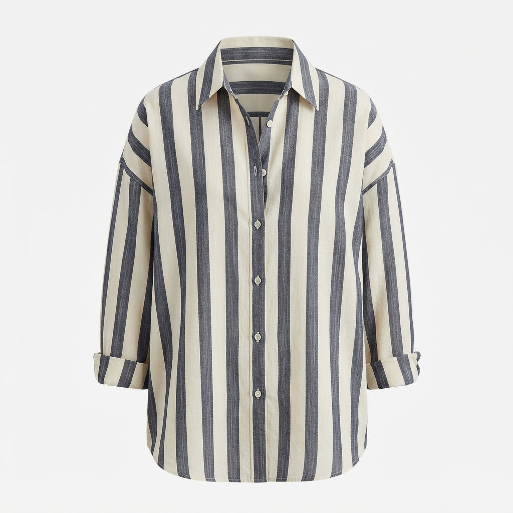 Millie Ashford | Striped Linen Blouse With Collar For Women
