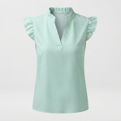 Sadie Delaney | Striped V-Neck Blouse With Ruffle Sleeves