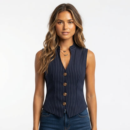 Margot Ashfield | Pinstripe Button-Front Vest Top For Women