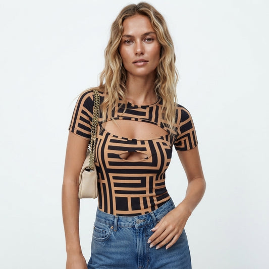 Talia Renshaw | Cut-Out Print T-Shirt For Women