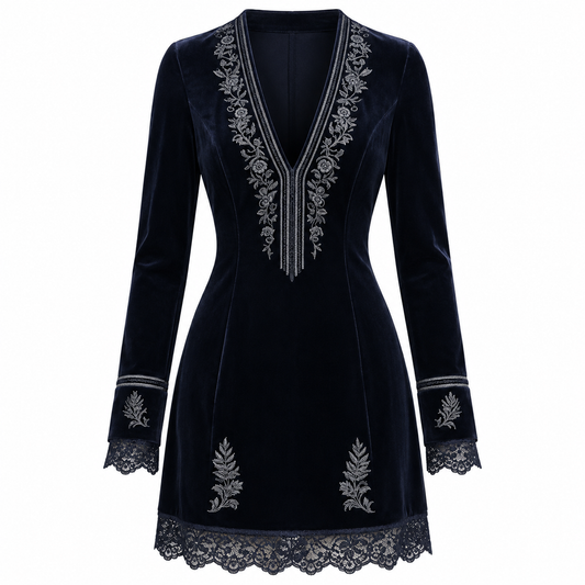 Aoife Donnelly | Velvet Cocktail Dress With Lace Trim