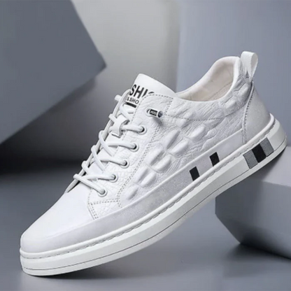 Bodhi Barlow | White Textured Leather Trainers For Men