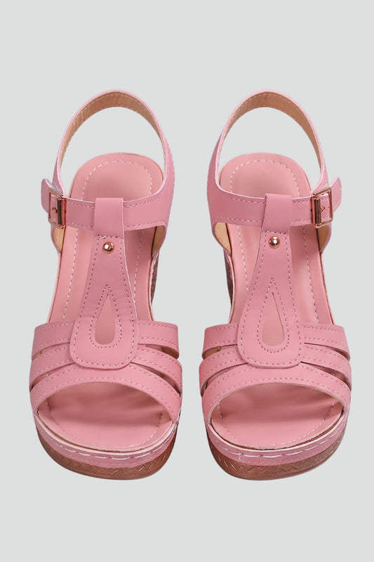 Holly Underwood | Pink T-Bar Wedge Sandals For Women