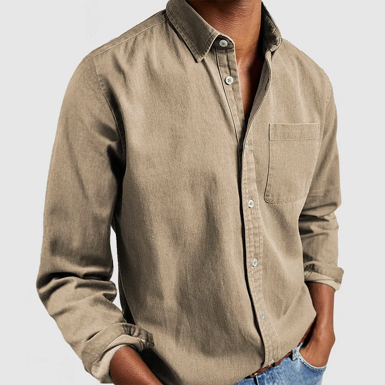 Patrick Young | Navy Long Sleeve Linen Look Shirt For Men