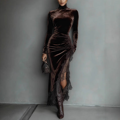 Jade King | Velvet Maxi Dress With Lace Trim For Women