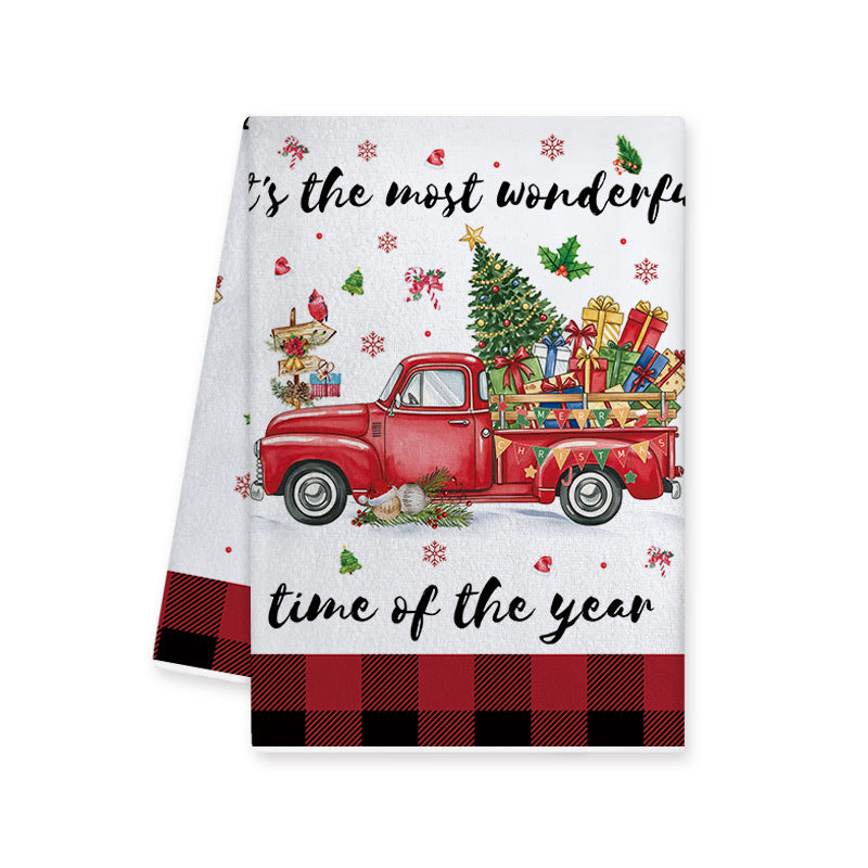 Holly Sprig | Red Buffalo Plaid Trim Christmas Kitchen Towel Unisex