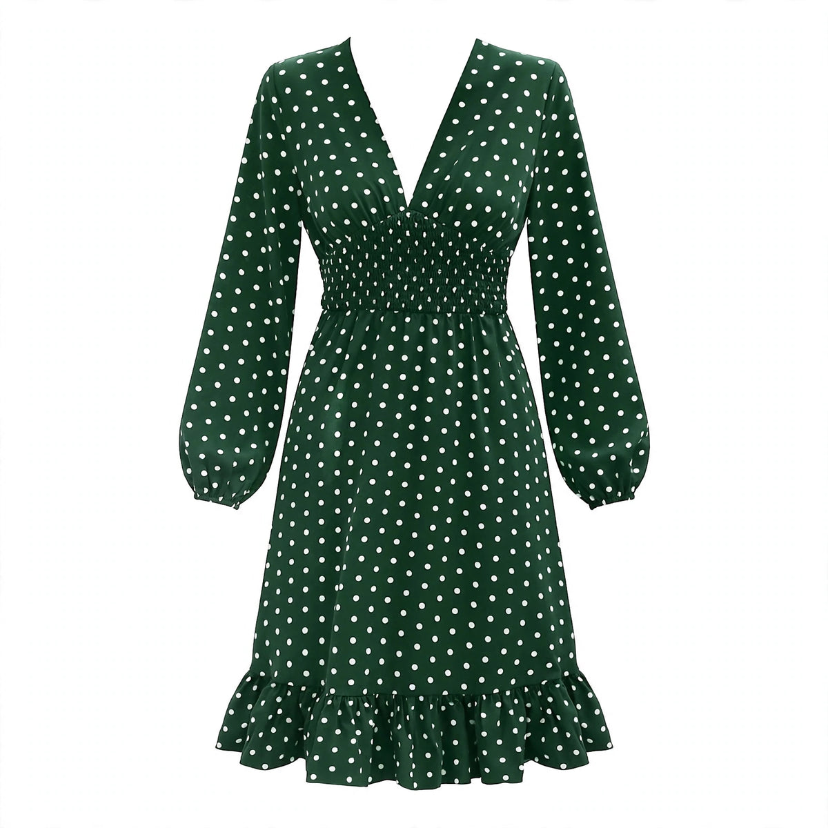 Beatrix Lawson | Polka Dot Midi Dress With Puff Sleeves For Women