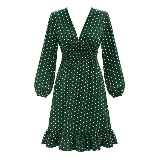 Beatrix Lawson | Polka Dot Midi Dress With Puff Sleeves For Women