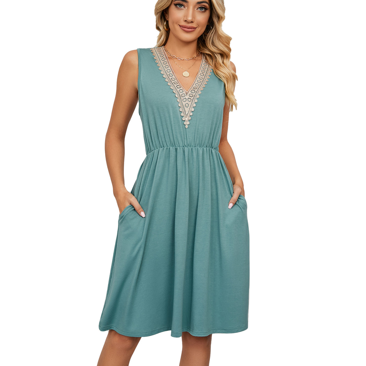 Isla Bennett | Lace Panel A-Line Midi Dress For Women
