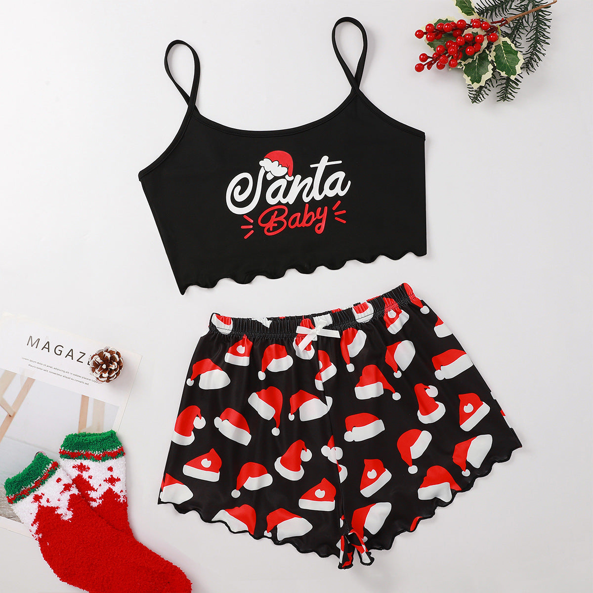 Snowy Cheer | Santa Print Christmas Pyjamas For Women