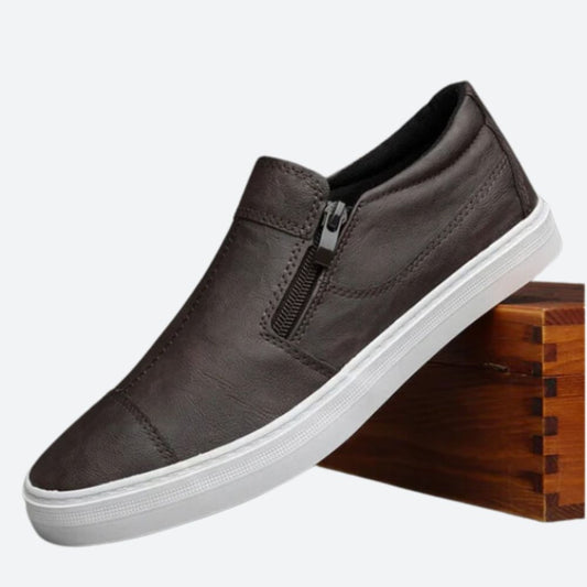Alfie Ballantyne | Black Leather Side Zip Slip On Sneakers For Men