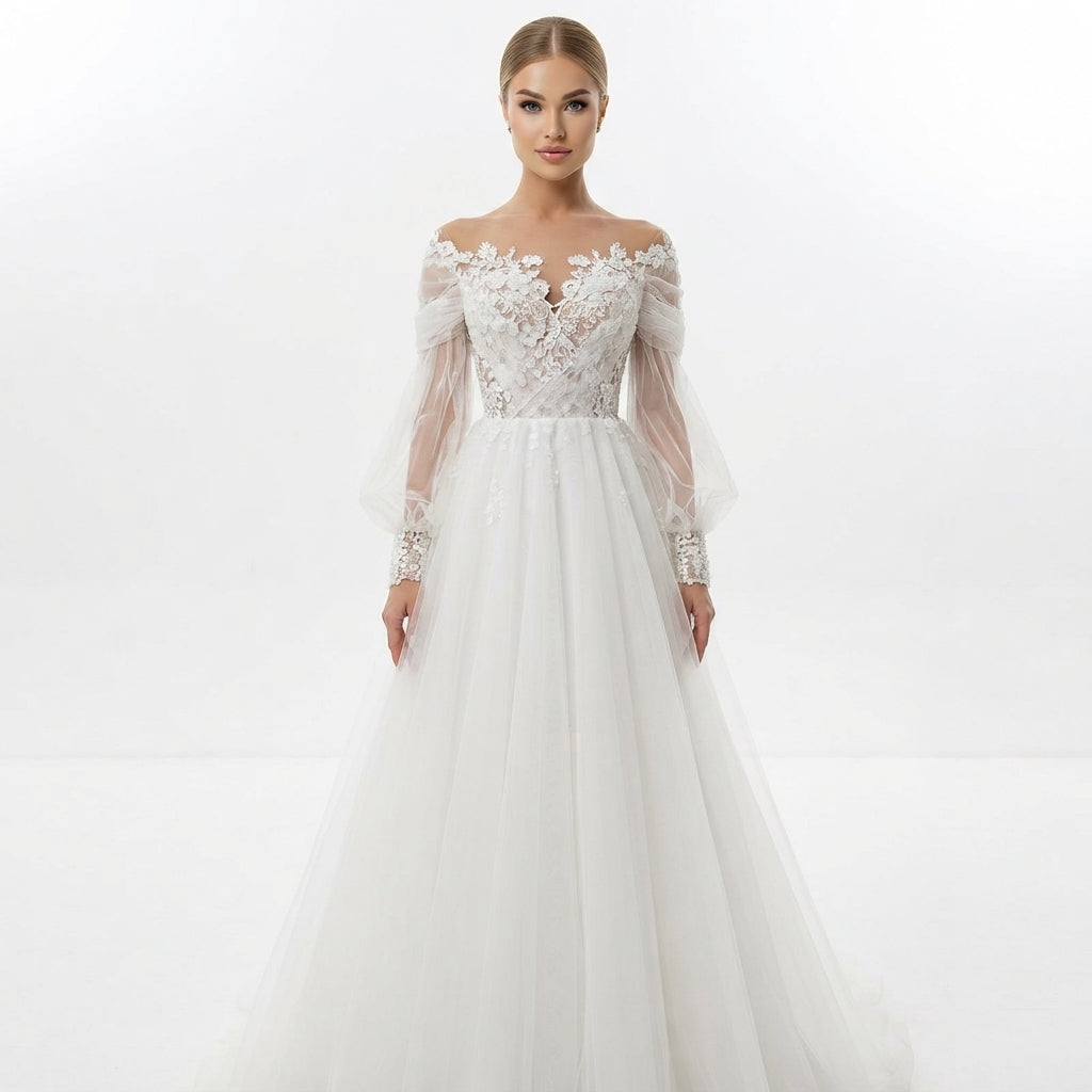 Amelia Hughes | Ivory Lace Ball Gown Wedding Dress For Women