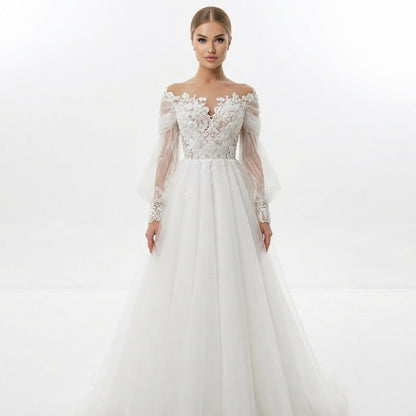 Amelia Hughes | Ivory Lace Ball Gown Wedding Dress For Women