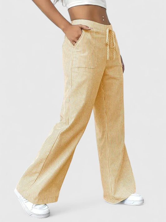 Anneliese Oakhurst | Pink Striped Linen Look Wide-Leg Pants For Women