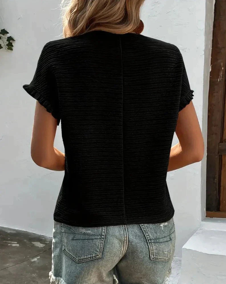 Rosalind Sharpe | Textured T-Shirt With Ruffle Sleeves For Women