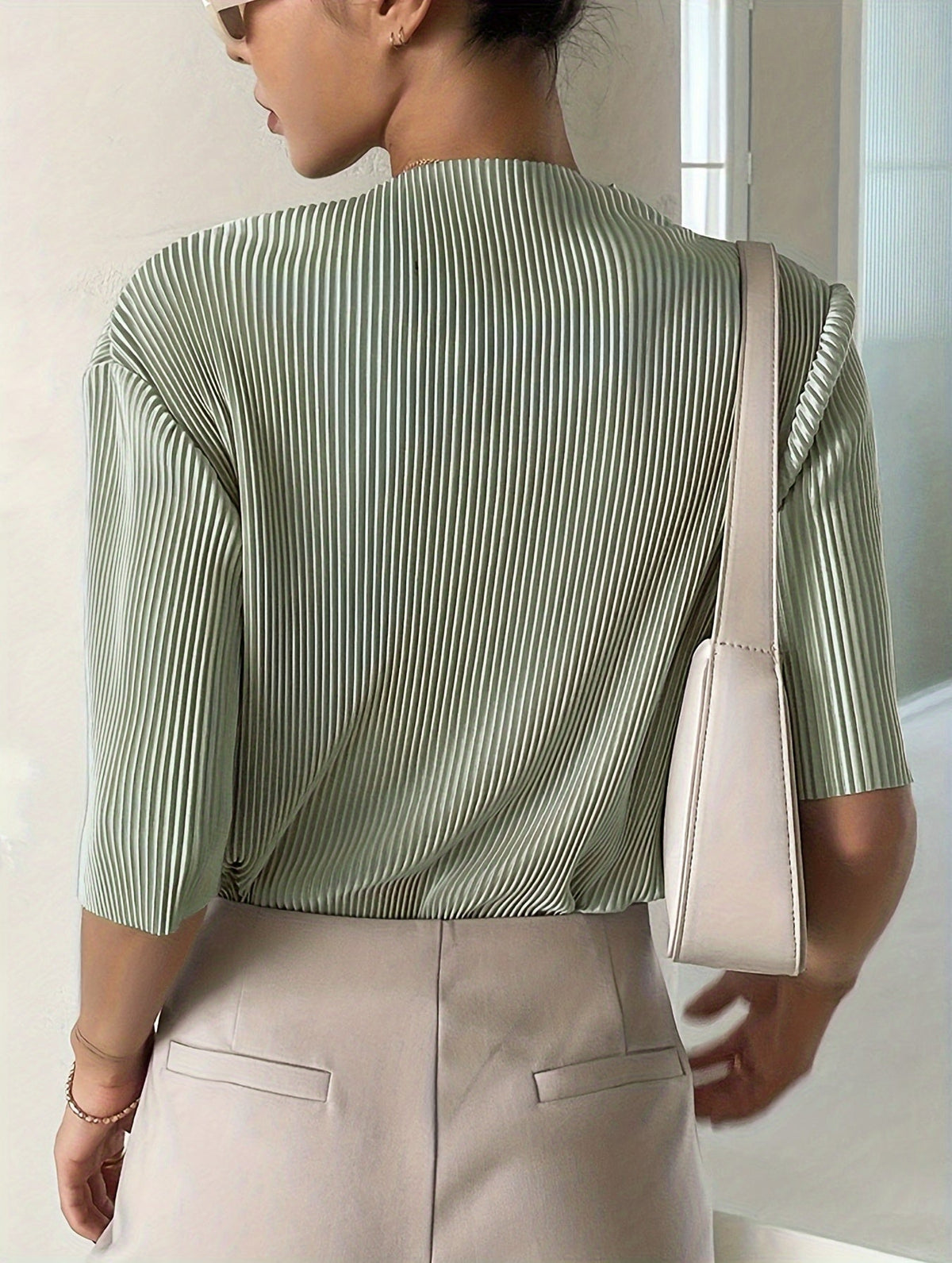 Annabelle Winslow | Pleated Satin Blouse With Mock Neck For Women
